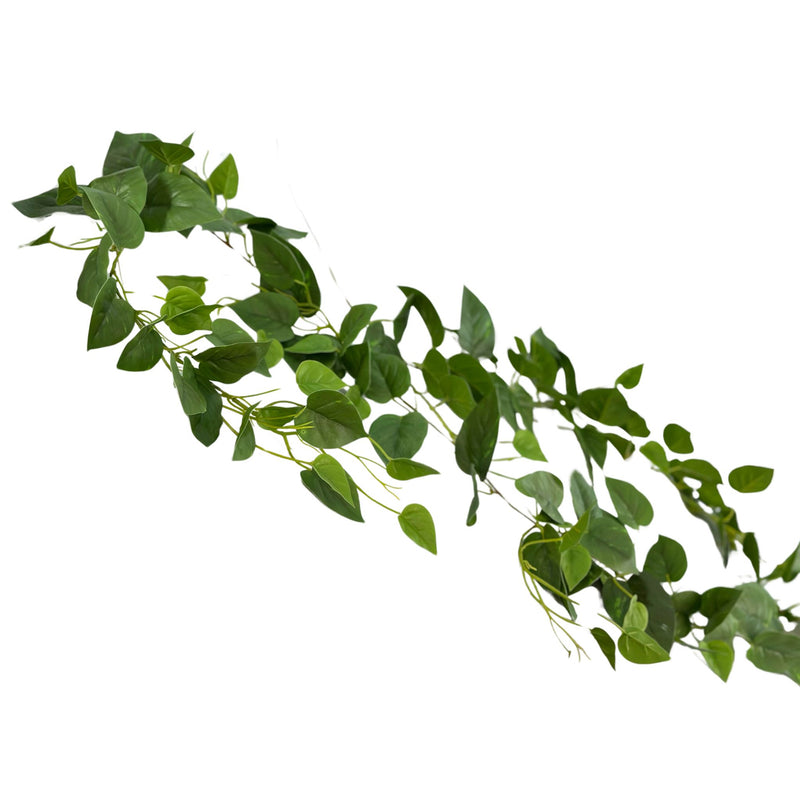 Hanging Scindapsus Real Touch Vine - 250cm. Lying down view. Available from Plant Couture.