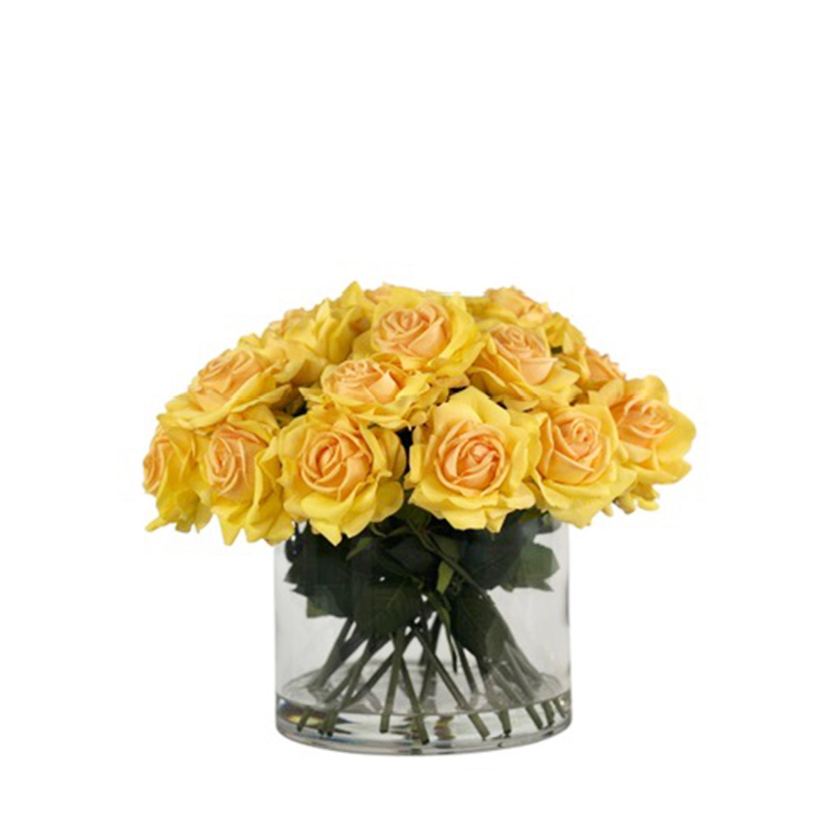 Open Rose Yellow Arrangement in Cylinder Glass Vase