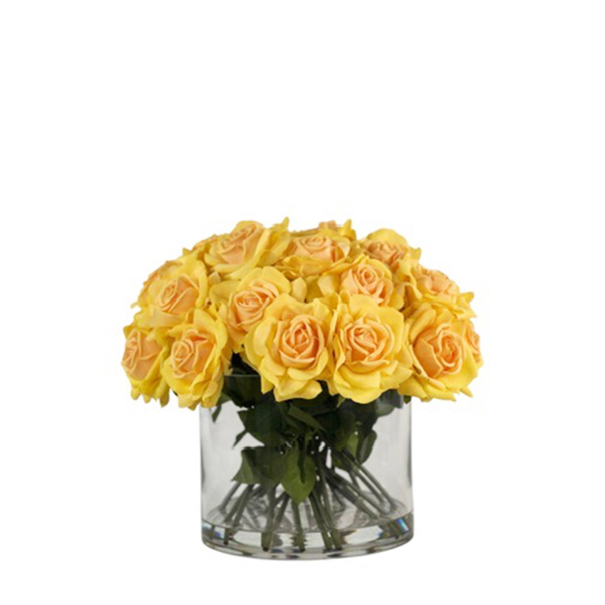 Open Rose Yellow Arrangement in Cylinder Glass Vase
