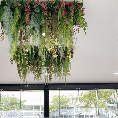 A lush planting of artificial hanging plants for a ceiling installation. Available from Plant Couture. Contact us for a quotation.