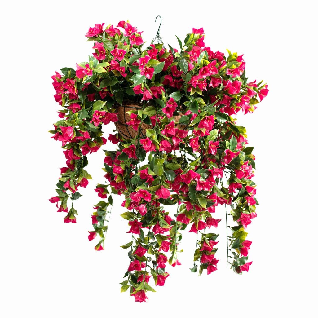 Hanging basket large with artificial Uv Bougainvilea Pink