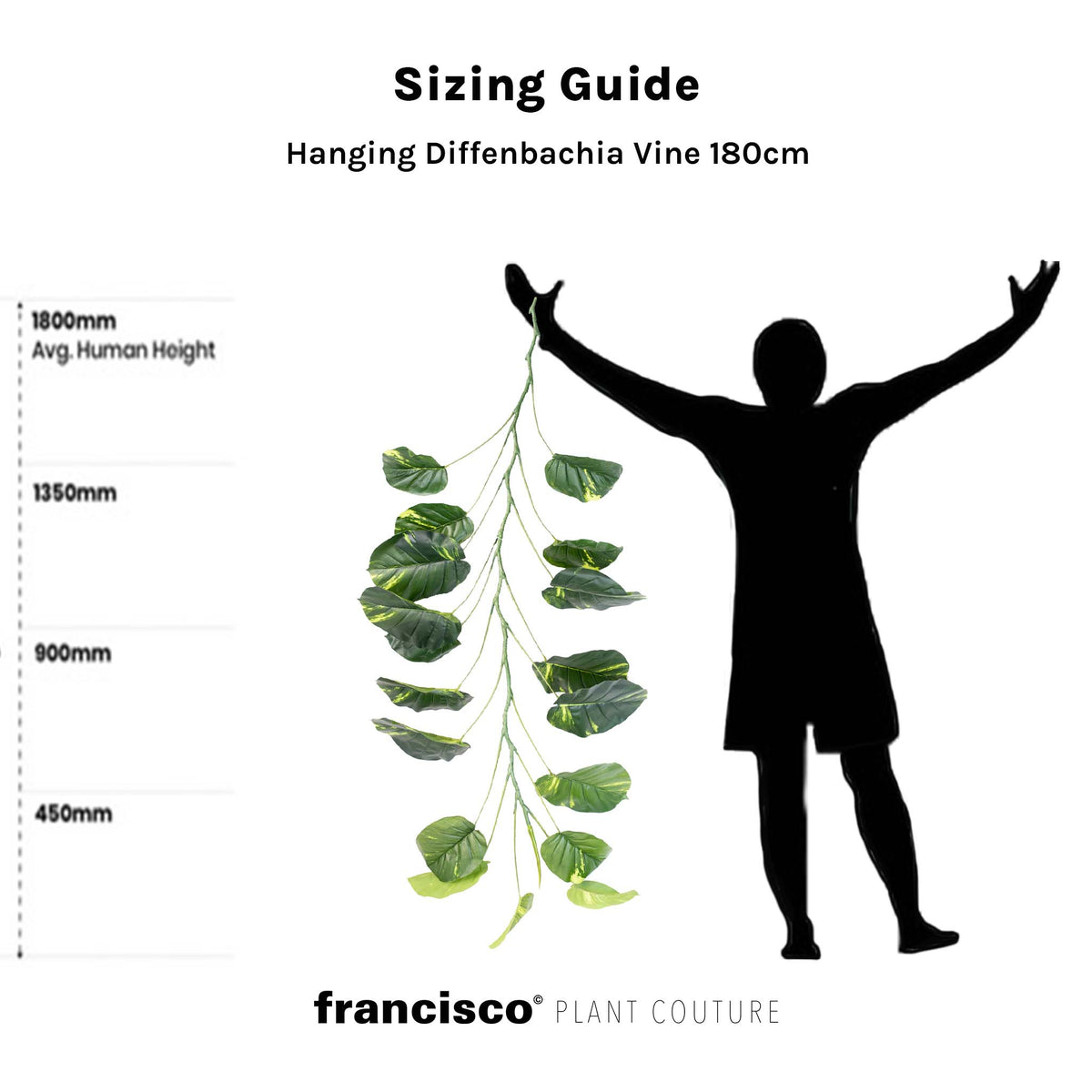 Hanging Diffenbachia Vine - 180cm. Artificial plants and foliage, silk flowers and trees available from www.plantcouture.co.za