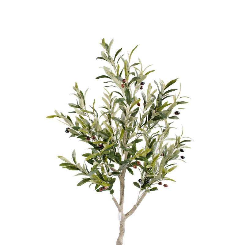 Artificial Olive tree with  black olive fruits 150cm in weighted pot, close-up of top