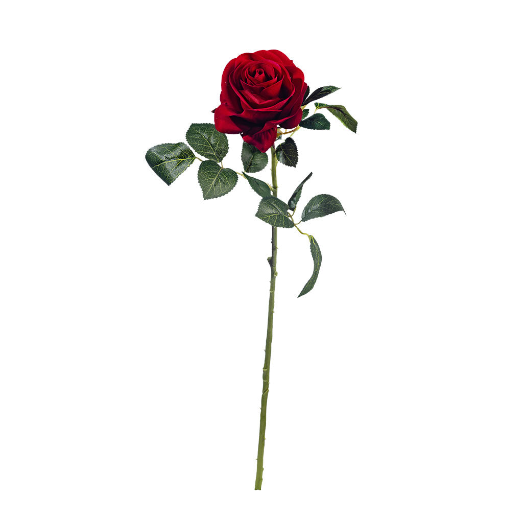 Rose Velvet Red - Silk Flower -  Stem
