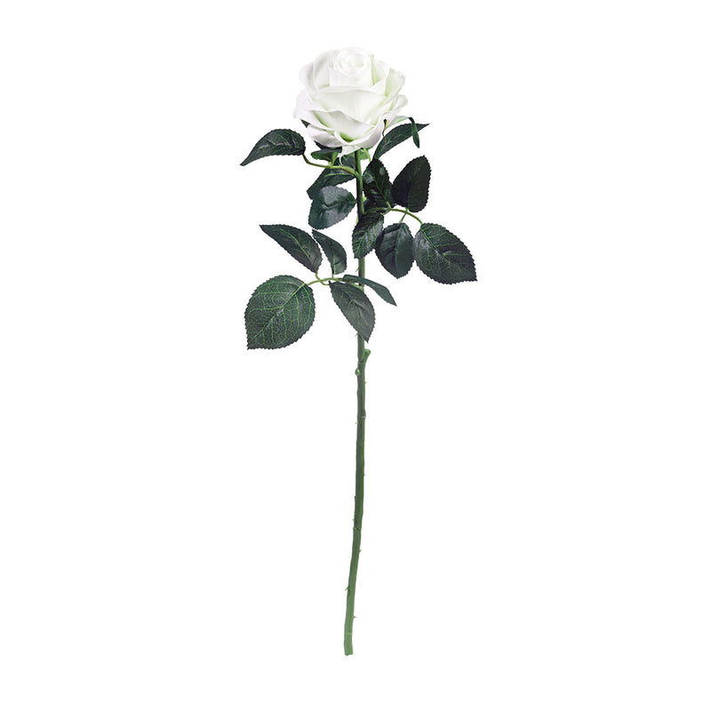 Rose Velvet White - Silk Flower -  Stem