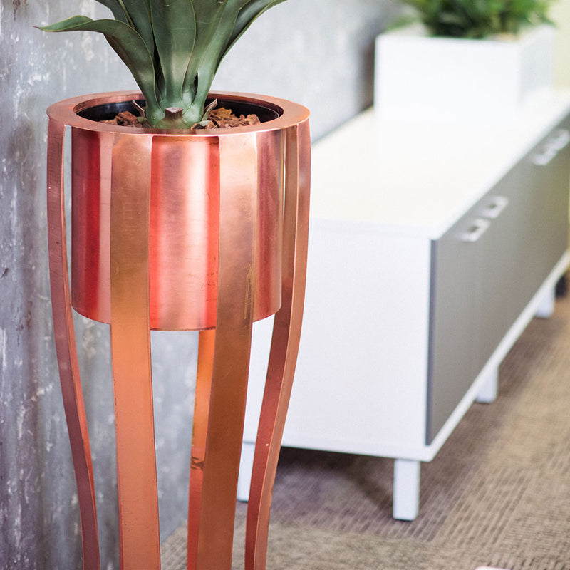 Plant Couture - Artificial Plant Pot - Metallic Ribbed Pot Round E/P - Lifestyle Image 