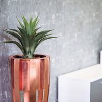 Plant Couture - Artificial Plant Pot - Metallic Ribbed Pot Round E/P - Lifestyle Image close up