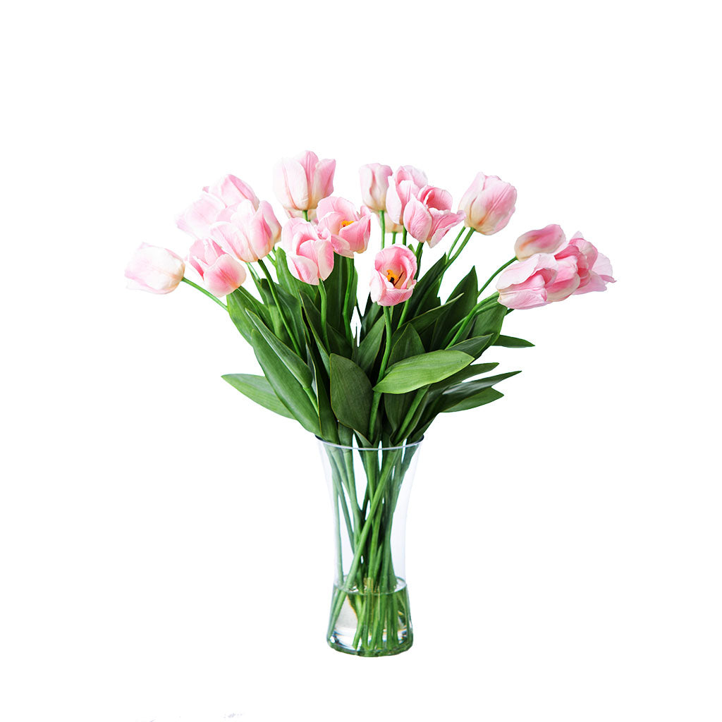 Silk Tulips In Glass Vase with Faux Water