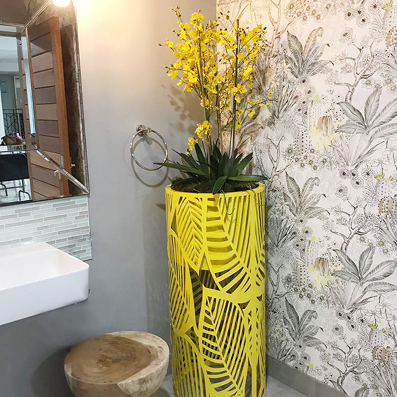 Plant Couture - Artificial Plant Pot - Metallic Abstract Pot Round Mild Steel - Lifestyle Image 