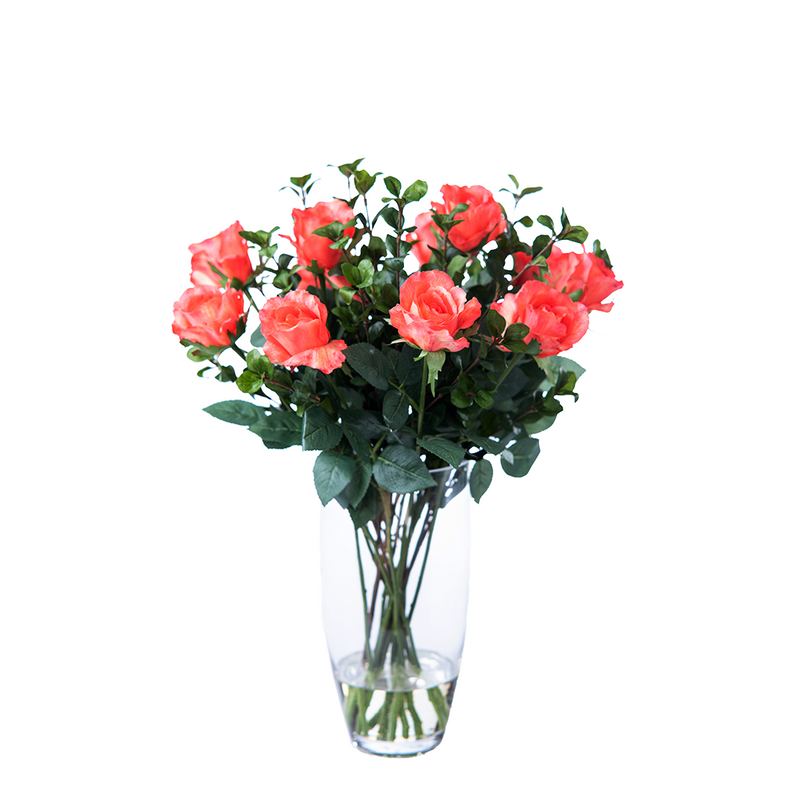Artificial Coral Roses in Vase with Faux water