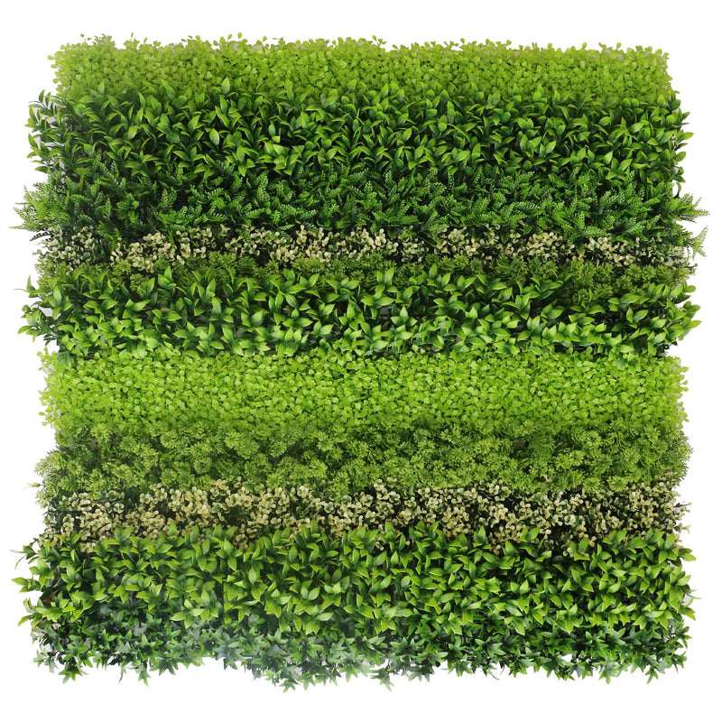Artificial Greenwall Panels with horisontal lines of 8 different types of foliage 1mx1m