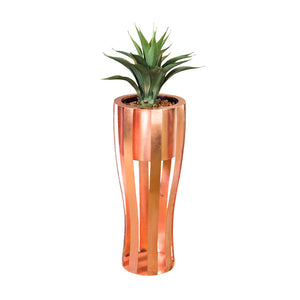 Plant Couture - Artificial Plant Pot - Metallic Ribbed Pot Round E/P
