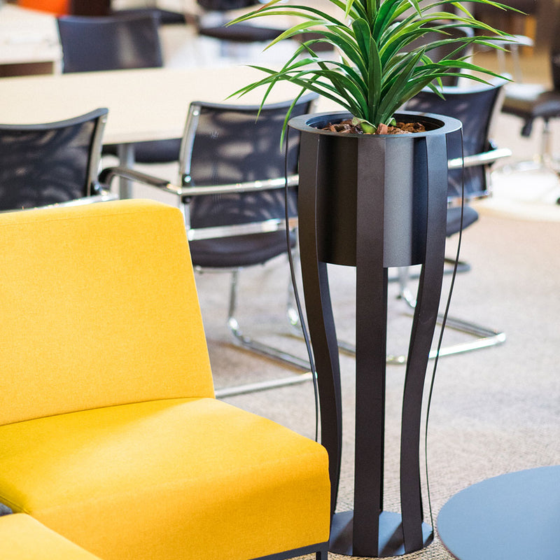 Plant Couture - Artificial Plant Pot - Metallic Ribbed Pot Round P/C - Lifestyle Image 