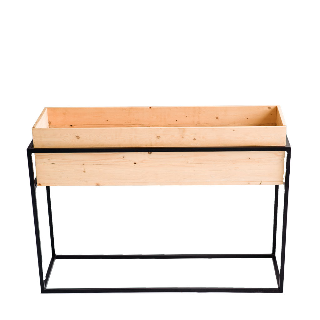 Plant Couture - Artificial Plant Pot - Reclaimed Timber Trough with Steel Stand 130x35x90cm
